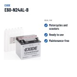 Batterie moto Exide E60-N24AL-B 12V 28Ah 280A – utilisations recommandées