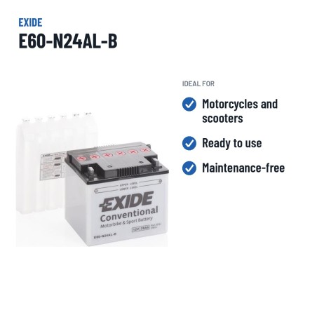 Batería de moto Exide E60-N24AL-B 12V 28Ah 280A – usos recomendados
