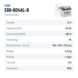Batterie moto Exide E60-N24AL-B 12V 28Ah 280A – fiche technique