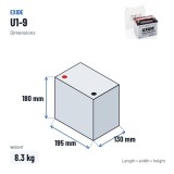 Rasenmäher-Batterie Exide U1-9 12V 24Ah 240A – Abmessungen 195 × 130 × 180 mm