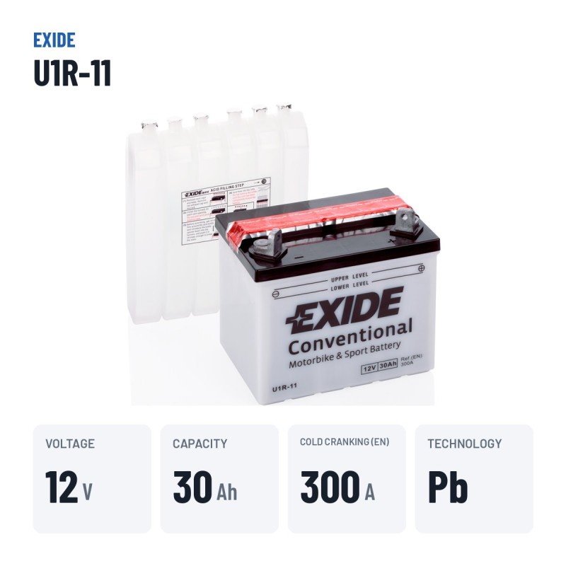 Rasenmäher-Batterie Exide U1R-11 12V 30Ah 300A – wichtigste Daten