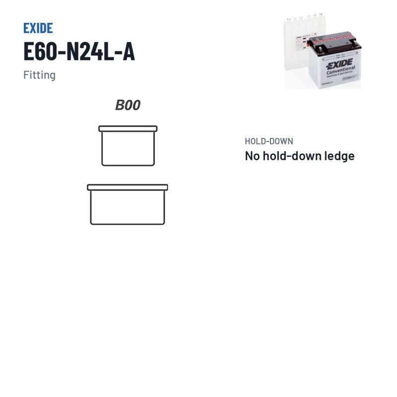 Motorradbatterie Exide E60-N24L-A 12V 28Ah 280A – Pole und Befestigung