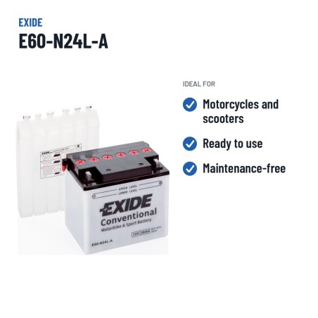 Motorradbatterie Exide E60-N24L-A 12V 28Ah 280A – empfohlene Einsatzbereiche