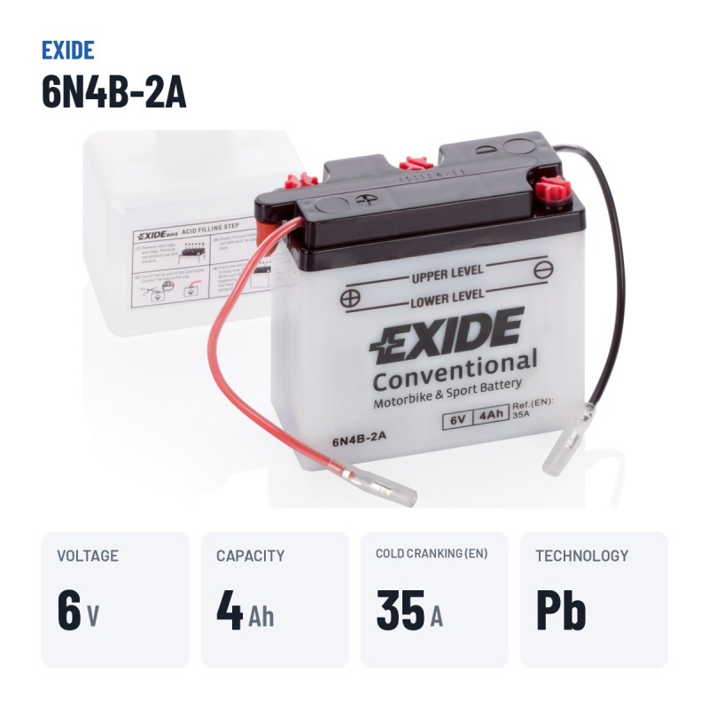 Motorradbatterie Exide 6N4B-2A 6V 4Ah 35A – wichtigste Daten