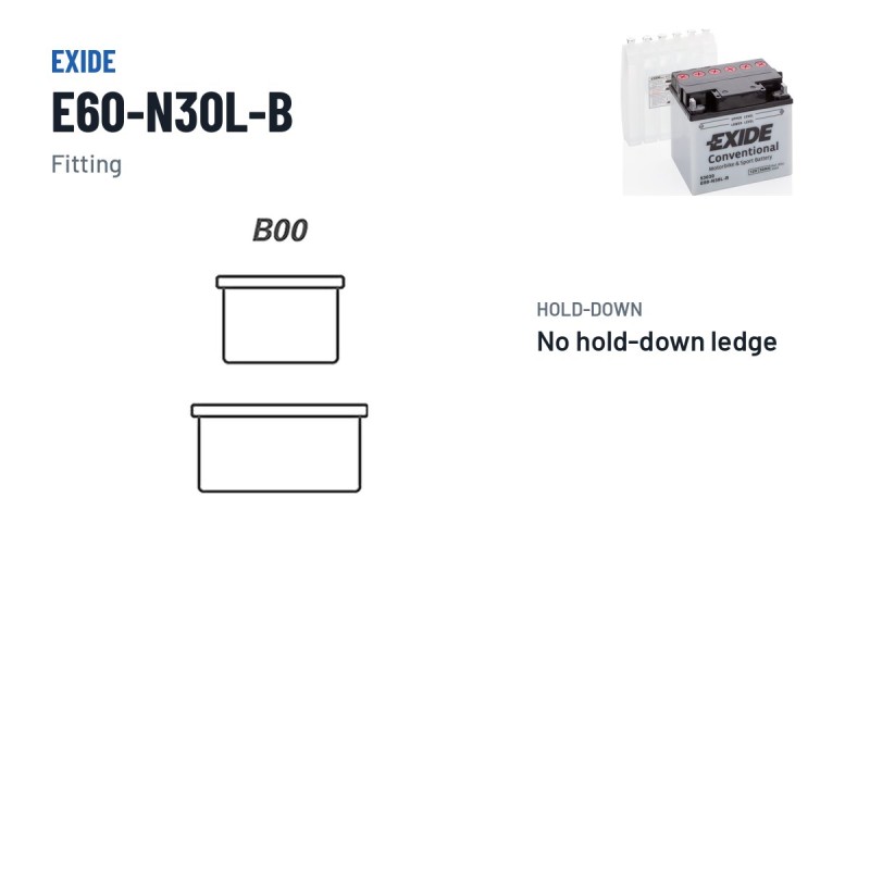 Bateria de mota Exide E60-N30L-B 12V 30Ah 300A – terminal e fixação