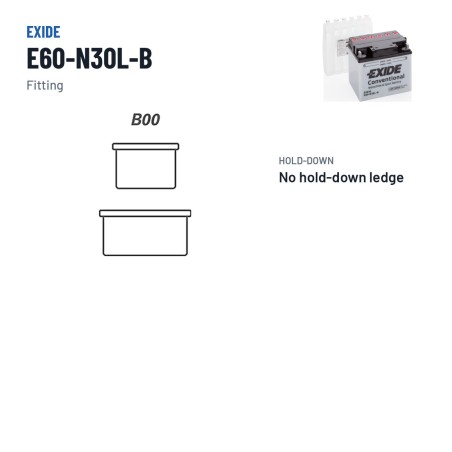 Motorcycle battery Exide E60-N30L-B 12V 30Ah 300A – terminal and hold-down
