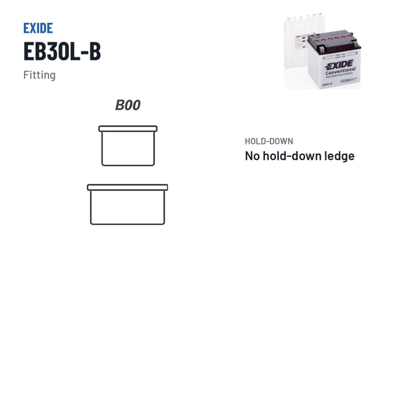 Bateria de mota Exide EB30L-B 12V 30Ah 300A – terminal e fixação