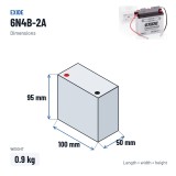 Motorradbatterie Exide 6N4B-2A 6V 4Ah 35A – Abmessungen 100 × 50 × 95 mm