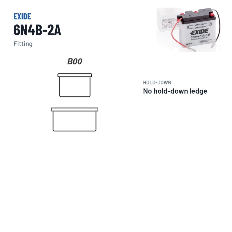 Motorradbatterie Exide 6N4B-2A 6V 4Ah 35A – Pole und Befestigung