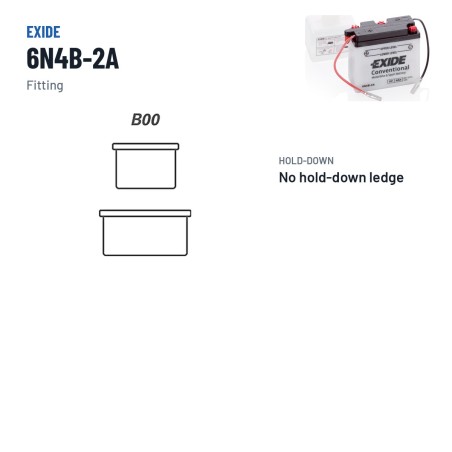 Motorradbatterie Exide 6N4B-2A 6V 4Ah 35A – Pole und Befestigung