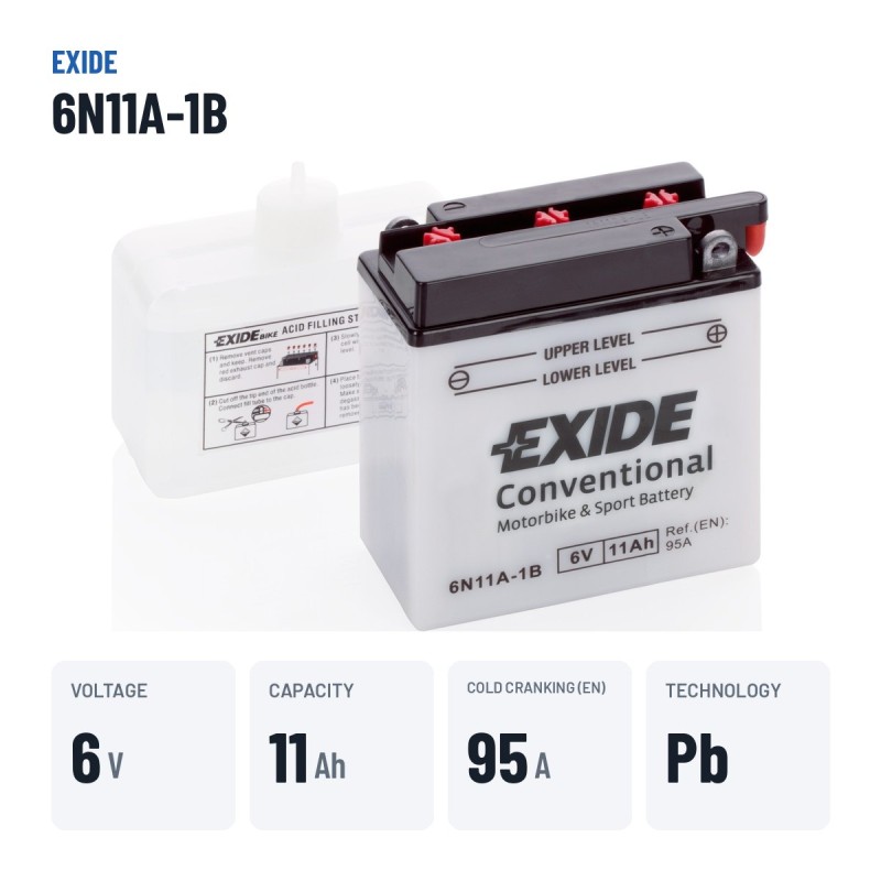 Batteria moto Exide 6N11A-1B 6V 11Ah 95A – dati principali