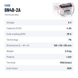 Motorradbatterie Exide 6N4B-2A 6V 4Ah 35A – technische Daten