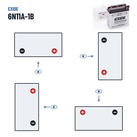 Batteria moto Exide 6N11A-1B 6V 11Ah 95A – polarità (schema 0, + a destra)