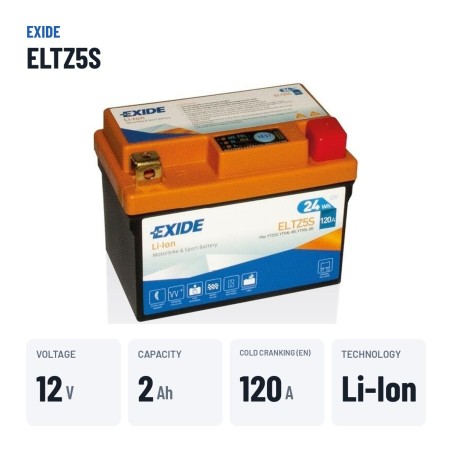 Batería de moto Exide ELTZ5S 12V 2Ah 120A Li-Ion – datos clave