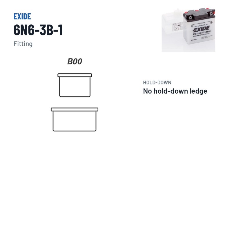 Bateria de mota Exide 6N6-3B-1 6V 6Ah 40A – terminal e fixação
