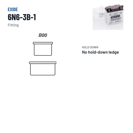 Bateria de mota Exide 6N6-3B-1 6V 6Ah 40A – terminal e fixação