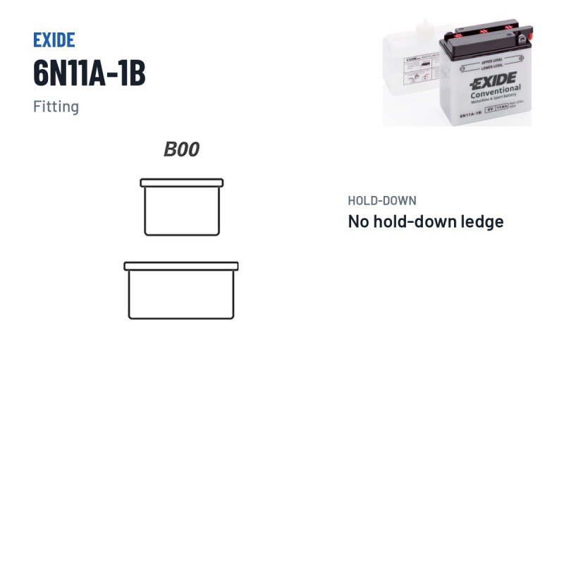 Batteria moto Exide 6N11A-1B 6V 11Ah 95A – terminali e fissaggio