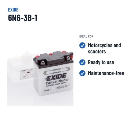 Bateria de mota Exide 6N6-3B-1 6V 6Ah 40A – utilizações recomendadas