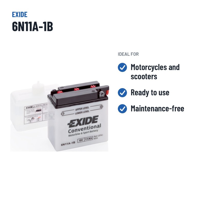 Batteria moto Exide 6N11A-1B 6V 11Ah 95A – usi consigliati