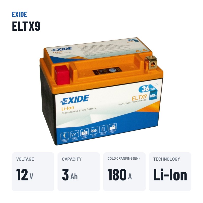 Batterie moto Exide ELTX9 12V 3Ah 180A Li-Ion – caractéristiques clés