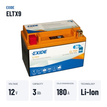 Batteria moto Exide ELTX9 12V 3Ah 180A Li-Ion – dati principali