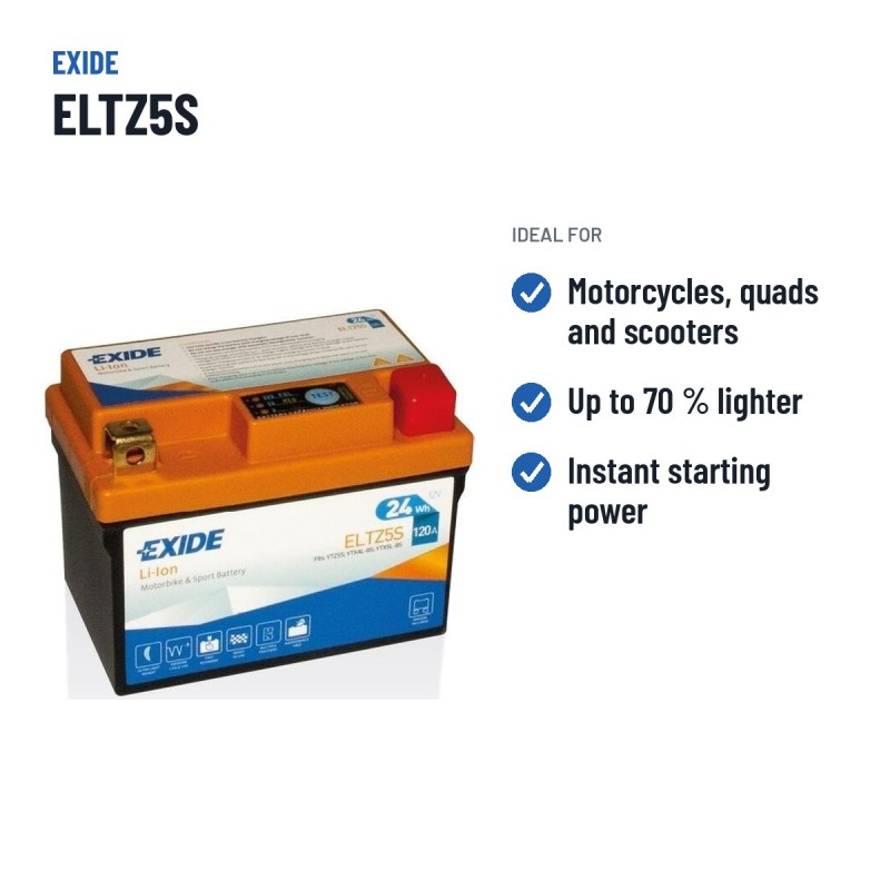 Batería de moto Exide ELTZ5S 12V 2Ah 120A Li-Ion – usos recomendados