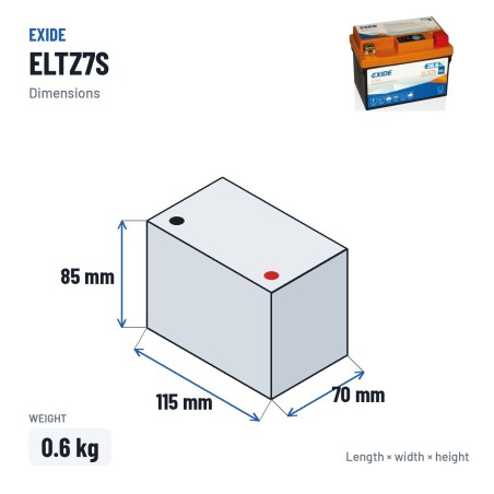 Bateria de mota Exide ELTZ7S 12V 2Ah 150A Li-Ion – medidas 115 × 70 × 85 mm