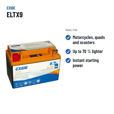 Batterie moto Exide ELTX9 12V 3Ah 180A Li-Ion – utilisations recommandées