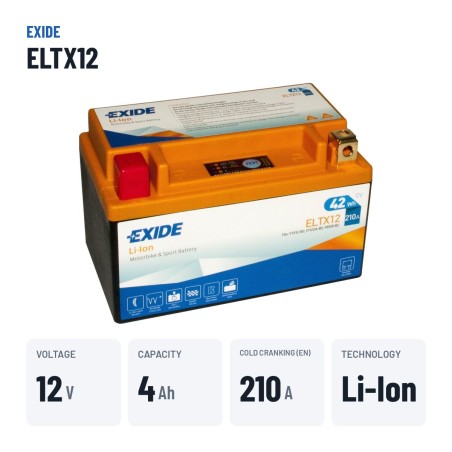 Motorcycle battery Exide ELTX12 12V 4Ah 210A Li-Ion