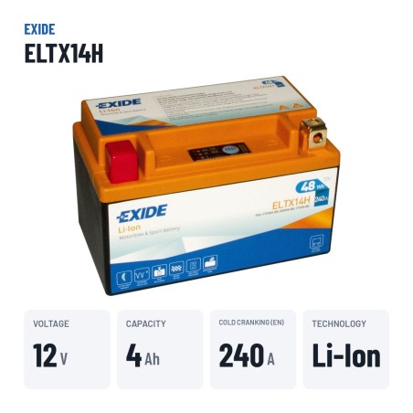 Motorcycle battery Exide ELTX14H 12V 4Ah 240A Li-Ion – key specs