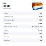Batería de moto Exide ELTX12 12V 4Ah 210A Li-Ion – ficha técnica