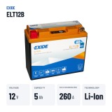 Motorcycle battery Exide ELT12B 12V 5Ah 260A Li-Ion – key specs
