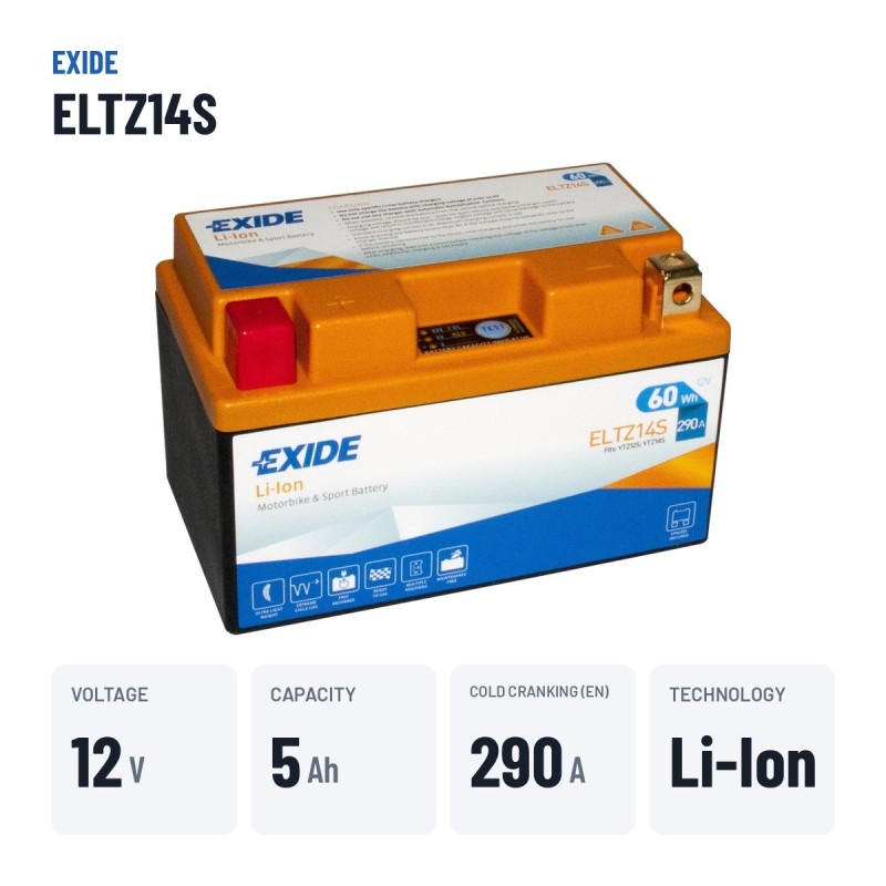 Batterie moto Exide ELTZ14S 12V 5Ah 290A Li-Ion – caractéristiques clés