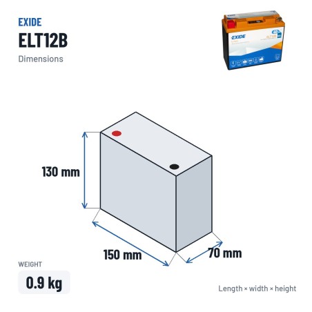 Batterie moto Exide ELT12B 12V 5Ah 260A Li-Ion – dimensions 150 × 70 × 130 mm