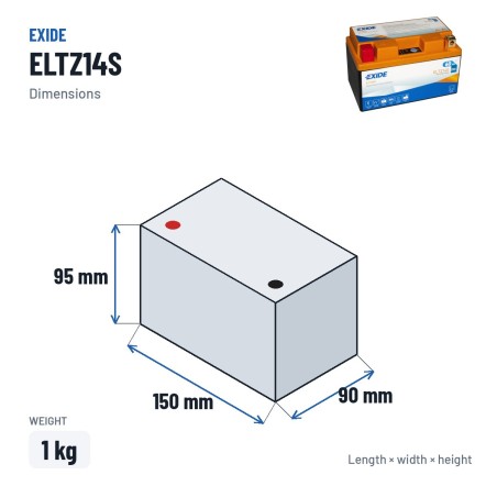 Batterie moto Exide ELTZ14S 12V 5Ah 290A Li-Ion – dimensions 150 × 90 × 95 mm