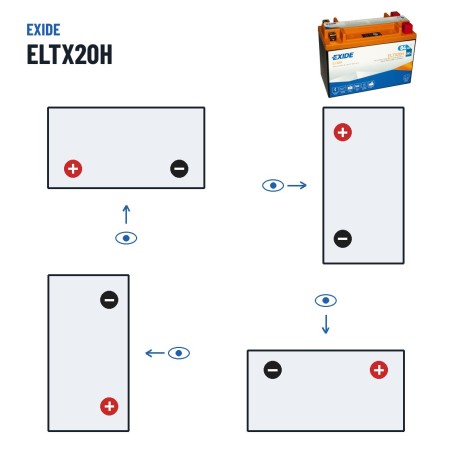 Motorcycle battery Exide ELTX20H 12V 7Ah 380A Li-Ion – polarity (layout 1, + left)