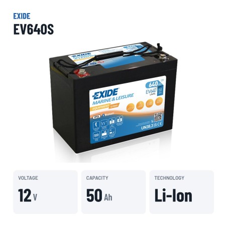 Batería náutica Exide EV640 12.8V 50Ah LifePo4 BT – datos clave
