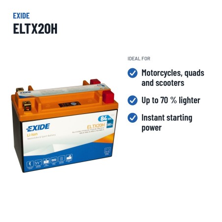 Bateria de mota Exide ELTX20H 12V 7Ah 380A Li-Ion | baterias.com