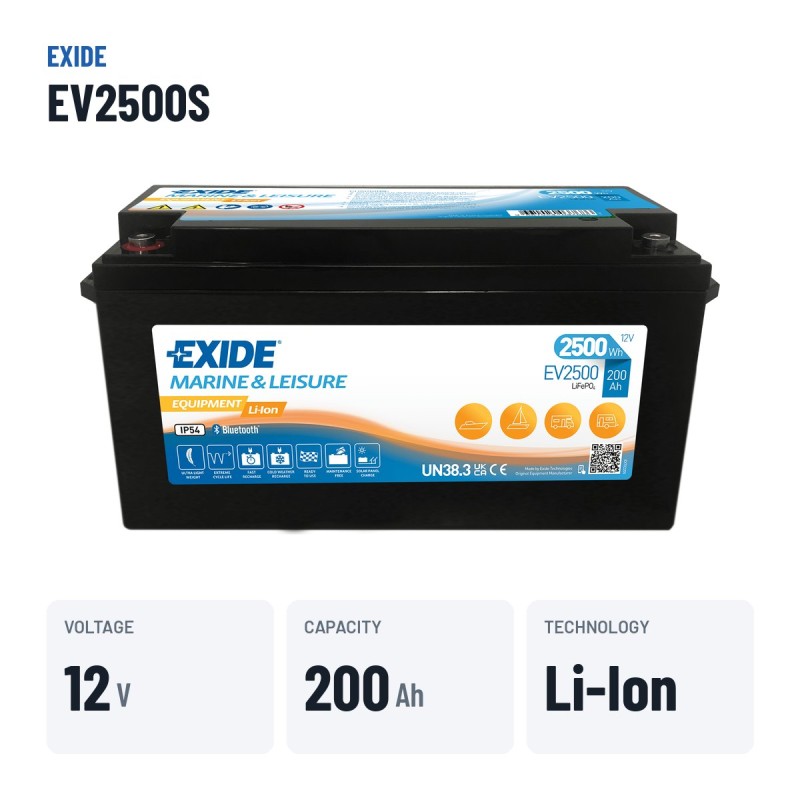 Bootsbatterie Exide EV2500 12.8V 200Ah LifePo4 BT | baterias.com