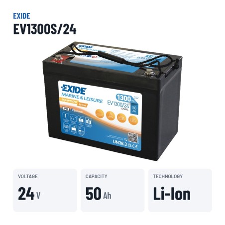 Batteria nautica Exide EV1300/24 25.6V 50Ah LifePo4 BT – dati principali
