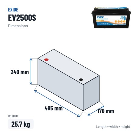 Bootsbatterie Exide EV2500 12.8V 200Ah LifePo4 BT | baterias.com