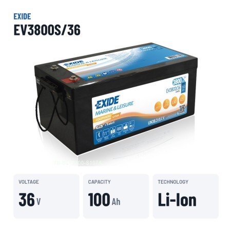 Batterie marine Exide EV3800/36 38.4V 100Ah LifePo4 BT – caractéristiques clés