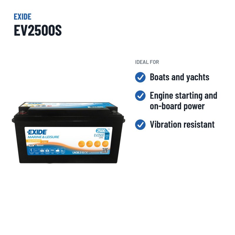 Bateria náutica Exide EV2500 12.8V 200Ah LifePo4 BT – utilizações recomendadas