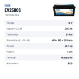 Bootsbatterie Exide EV2500 12.8V 200Ah LifePo4 BT | baterias.com