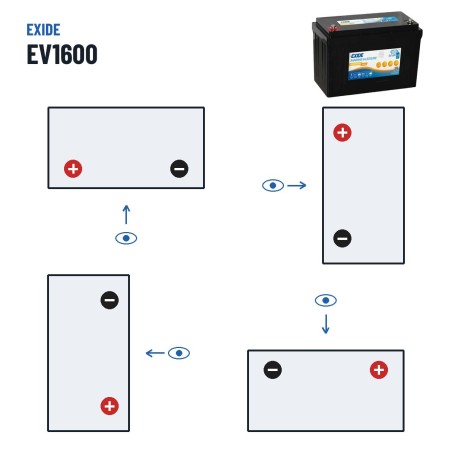 Batteria nautica Exide EV1600 12.8V 125Ah LiFePo4 – polarità (schema 1, + a sinistra)