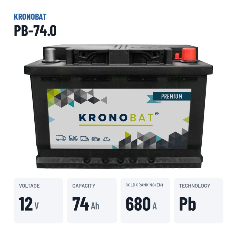 Batteria auto Kronobat PB-74.0 12V 74Ah 680A – dati principali