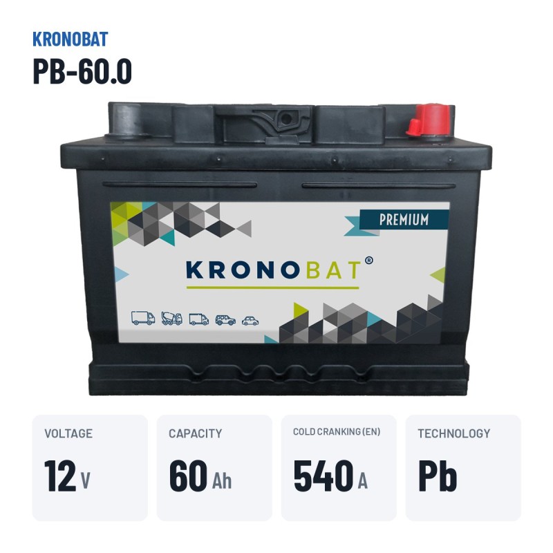 Batería 12V 60Ah 540A: Kronobat PB-60.0 y equivalentes Varta, Tudor y Exide