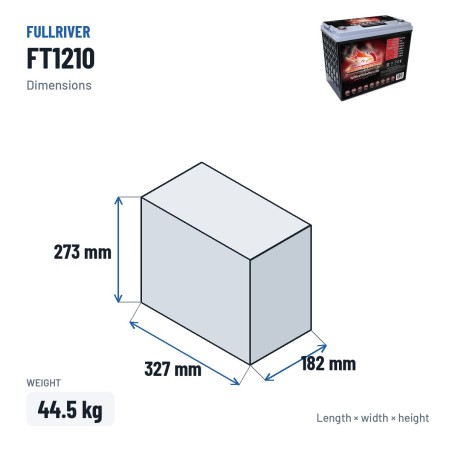 Bateria náutica Fullriver FT1210 12V 140Ah 1210A AGM – medidas 327 × 182 × 273 mm