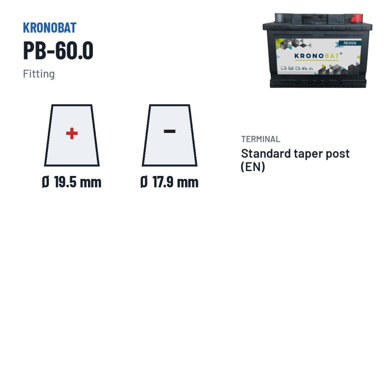 Car battery Kronobat PB-60.0 12V 60Ah 540A – terminal and hold-down