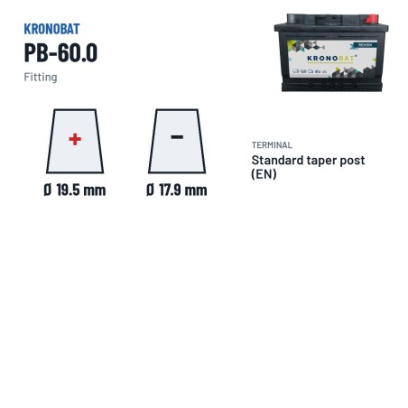 Car battery Kronobat PB-60.0 12V 60Ah 540A – terminal and hold-down